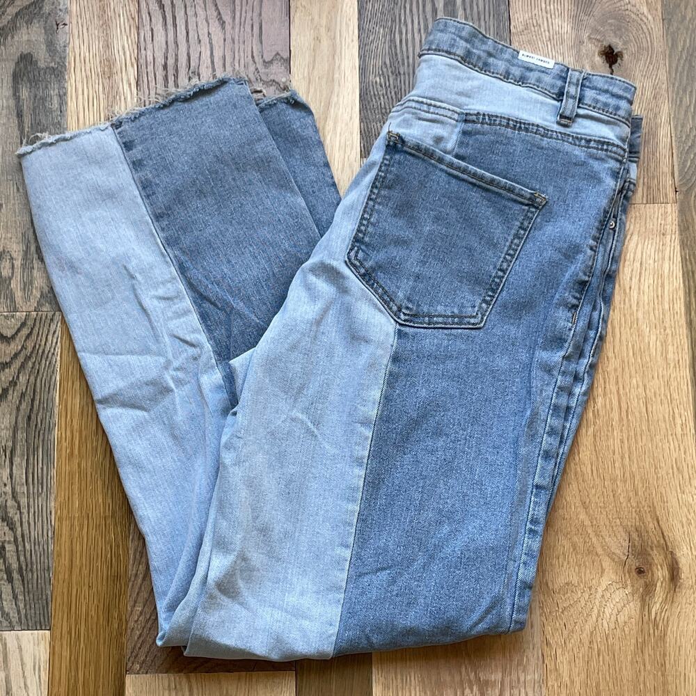 Almost Famous Colorblock Split Wash Straight Jeans Raw Hem Y2K Size 9